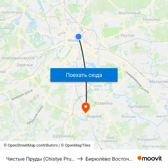 Чистые Пруды (Chistye Prudy) to Бирюлёво Восточное map