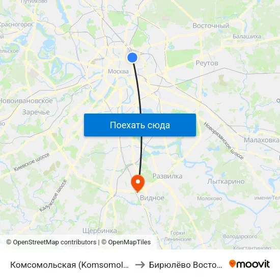Комсомольская (Komsomolskaya) to Бирюлёво Восточное map