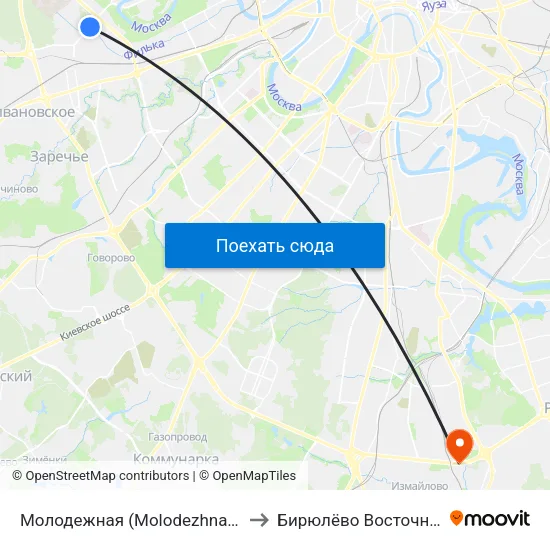Молодежная (Molodezhnaya) to Бирюлёво Восточное map