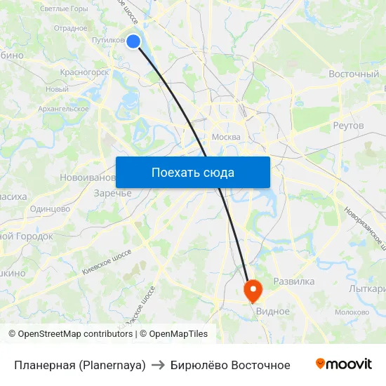 Планерная (Planernaya) to Бирюлёво Восточное map