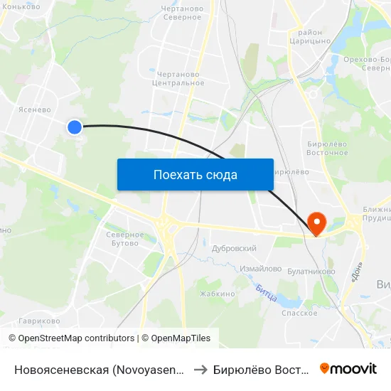 Новоясеневская (Novoyasenevskaya) to Бирюлёво Восточное map