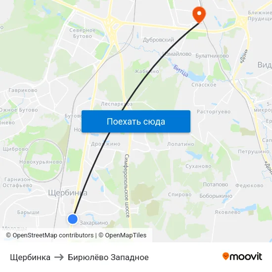 Щербинка to Бирюлёво Западное map