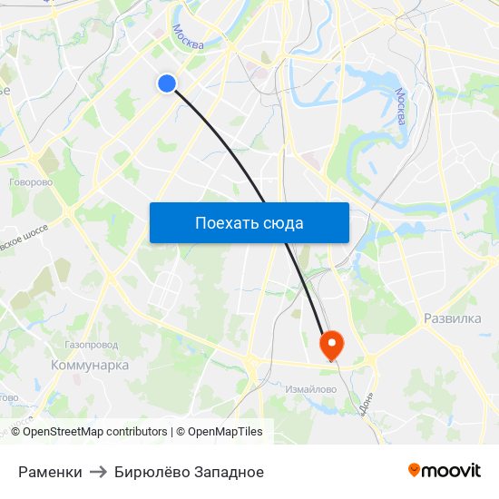 Раменки to Бирюлёво Западное map