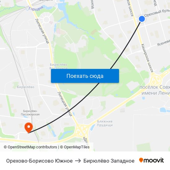 Орехово-Борисово Южное to Бирюлёво Западное map