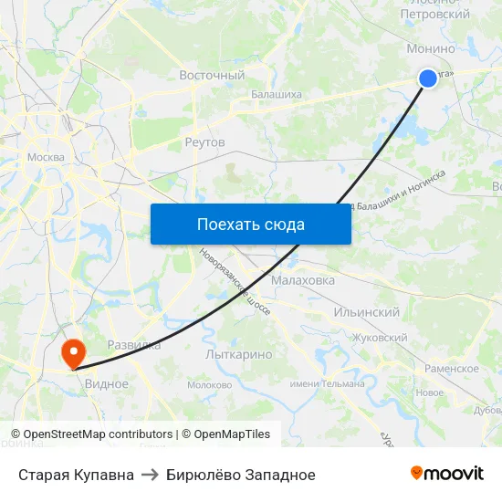 Старая Купавна to Бирюлёво Западное map