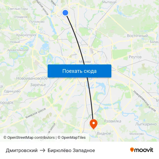 Дмитровский to Бирюлёво Западное map