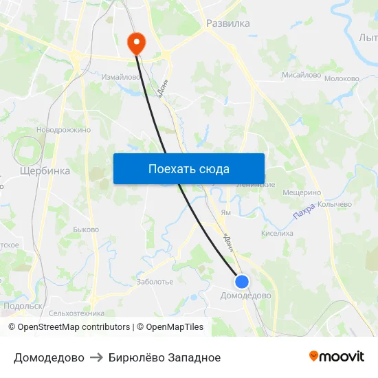 Домодедово to Бирюлёво Западное map