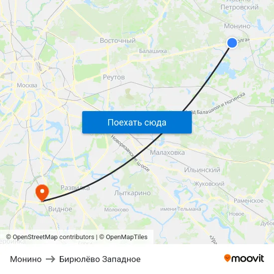 Монино to Бирюлёво Западное map