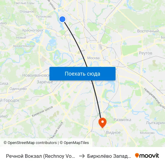 Речной Вокзал (Rechnoy Vokzal) to Бирюлёво Западное map