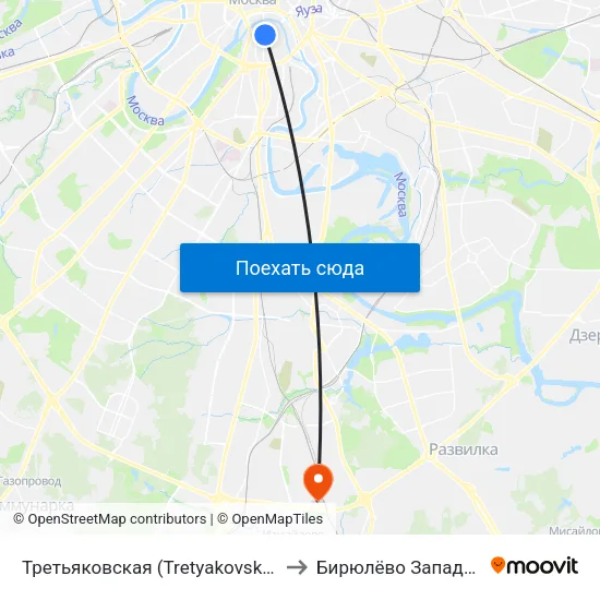 Третьяковская (Tretyakovskaya) to Бирюлёво Западное map
