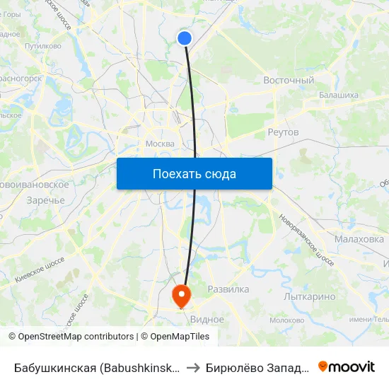 Бабушкинская (Babushkinskaya) to Бирюлёво Западное map