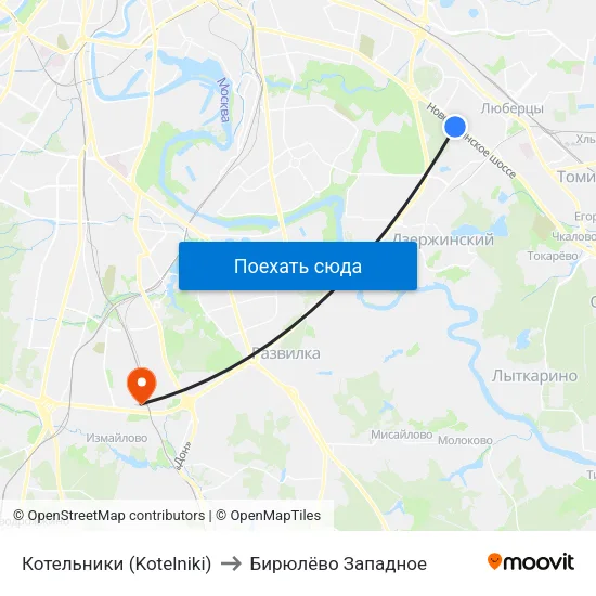 Котельники (Kotelniki) to Бирюлёво Западное map