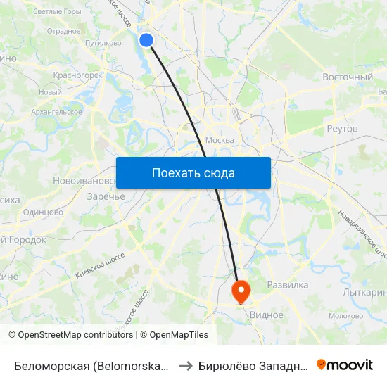 Беломорская (Belomorskaya) to Бирюлёво Западное map