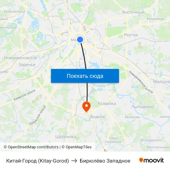 Китай-Город (Kitay-Gorod) to Бирюлёво Западное map