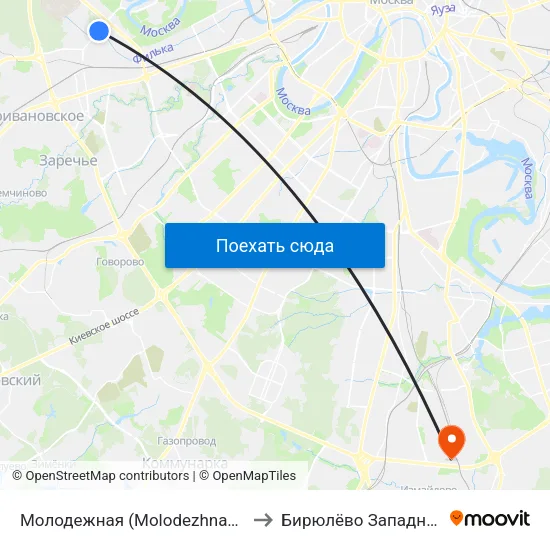 Молодежная (Molodezhnaya) to Бирюлёво Западное map