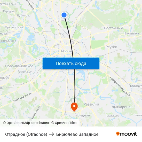 Отрадное (Otradnoe) to Бирюлёво Западное map