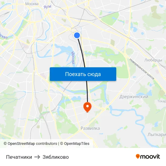 Печатники to Зябликово map