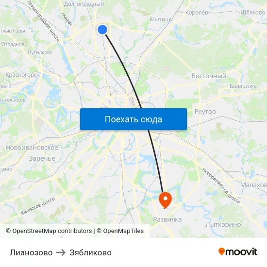 Лианозово to Зябликово map