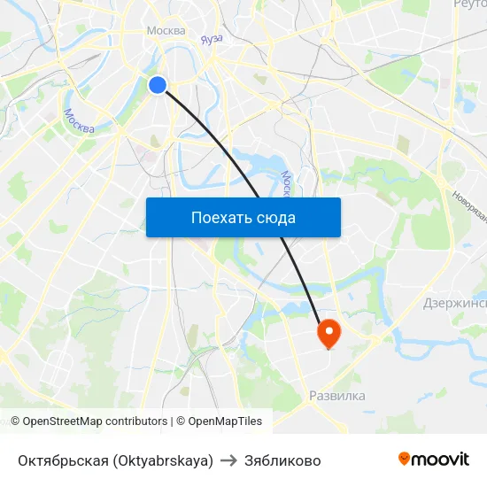 Октябрьская (Oktyabrskaya) to Зябликово map