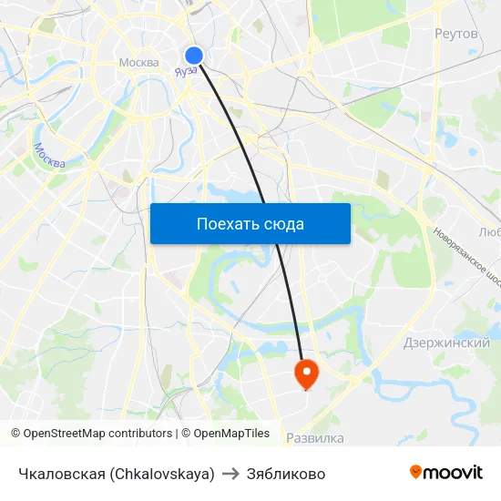 Чкаловская (Chkalovskaya) to Зябликово map