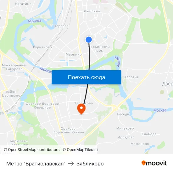 Метро "Братиславская" to Зябликово map