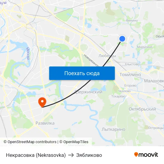 Некрасовка (Nekrasovka) to Зябликово map