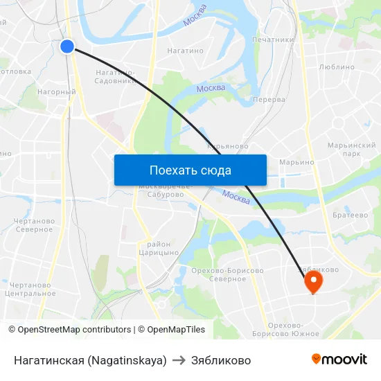 Нагатинская (Nagatinskaya) to Зябликово map