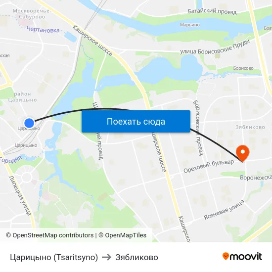 Царицыно (Tsaritsyno) to Зябликово map