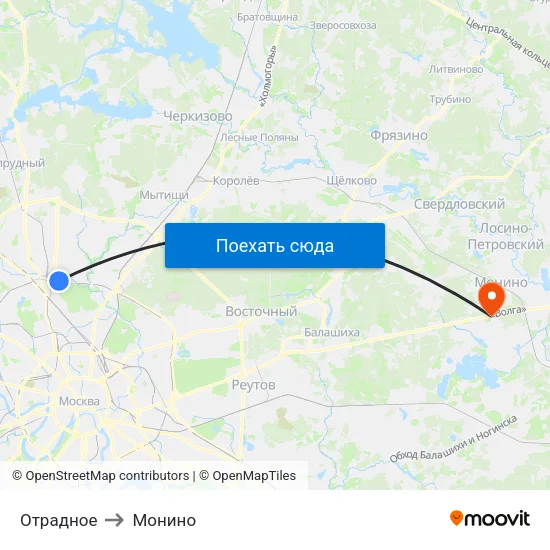 Отрадное to Монино map