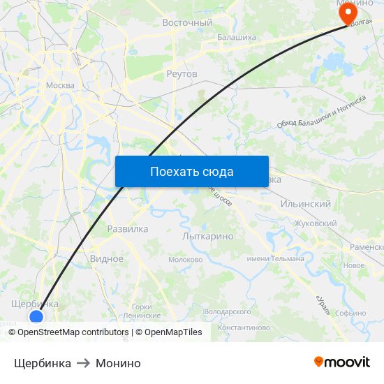 Щербинка to Монино map