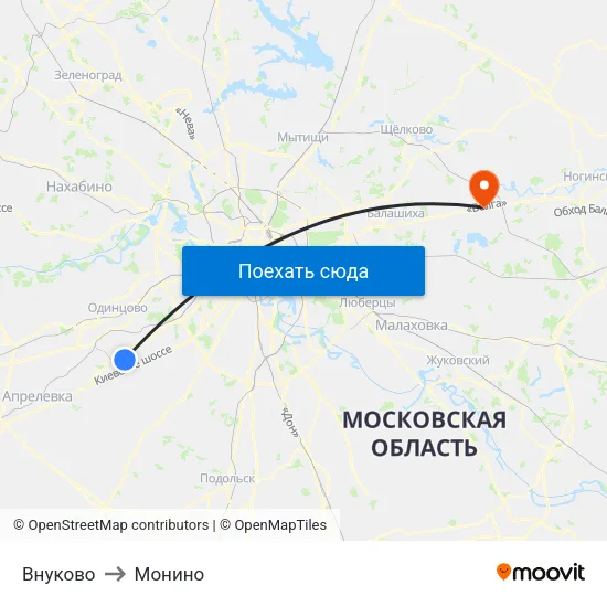 Внуково to Монино map