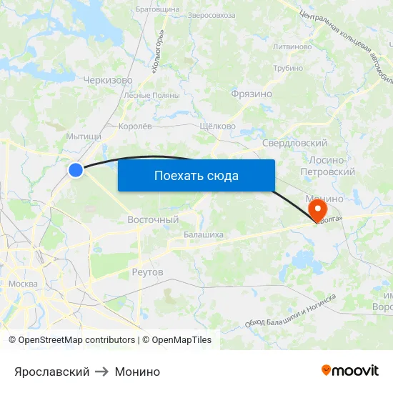 Ярославский to Монино map