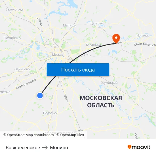 Воскресенское to Монино map