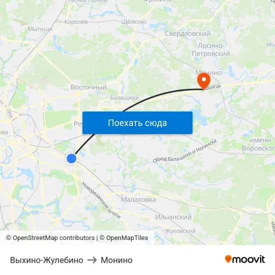 Выхино-Жулебино to Монино map
