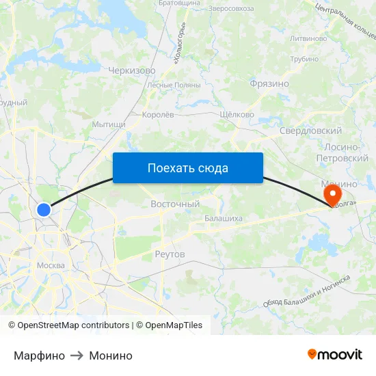 Марфино to Монино map