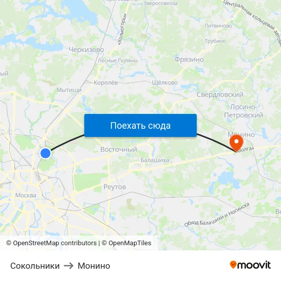 Сокольники to Монино map