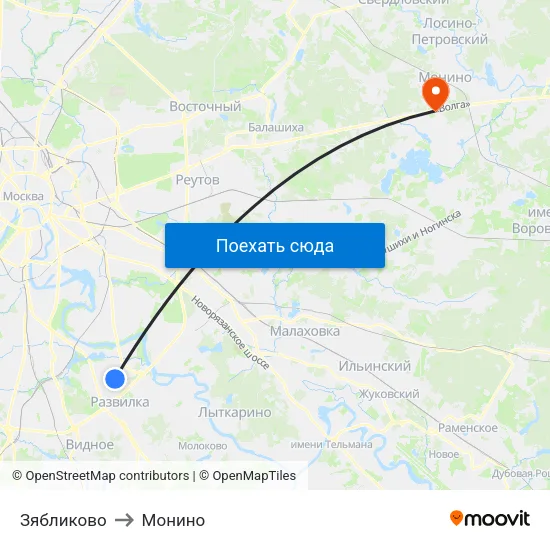 Зябликово to Монино map
