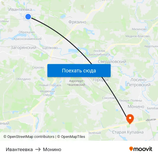 Ивантеевка to Монино map