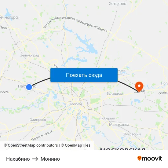 Нахабино to Монино map