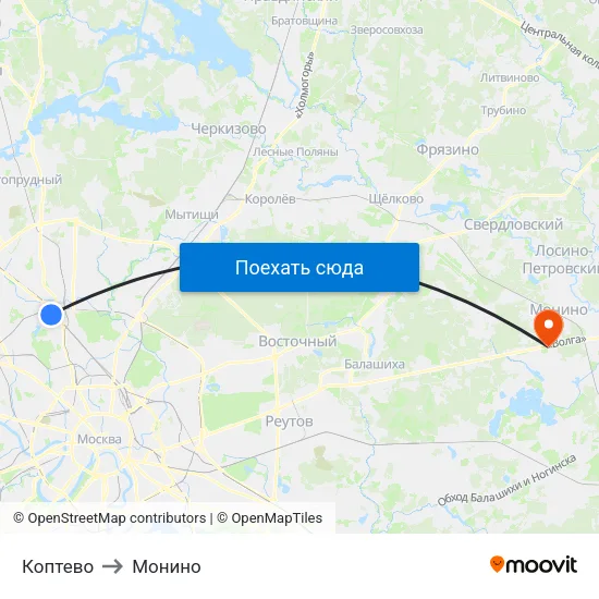 Коптево to Монино map
