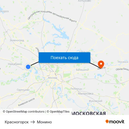 Красногорск to Монино map