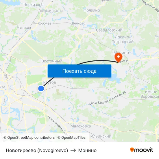 Новогиреево (Novogireevo) to Монино map