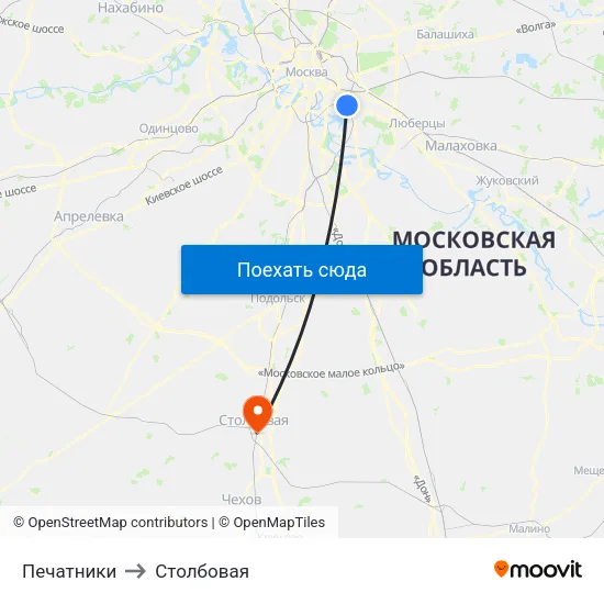 Печатники to Столбовая map