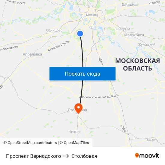 Проспект Вернадского to Столбовая map