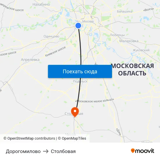 Дорогомилово to Столбовая map
