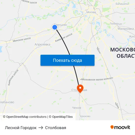 Лесной Городок to Столбовая map