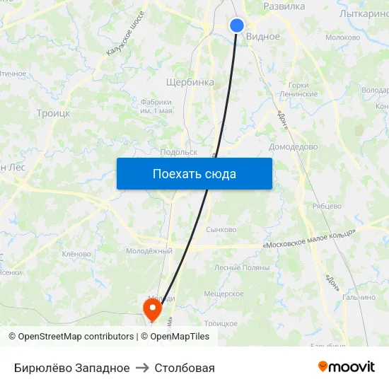 Бирюлёво Западное to Столбовая map
