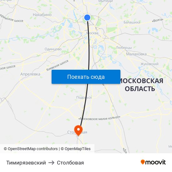 Тимирязевский to Столбовая map