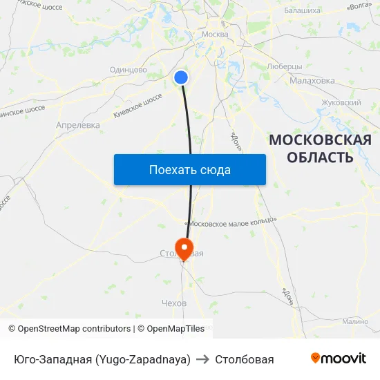 Юго-Западная (Yugo-Zapadnaya) to Столбовая map