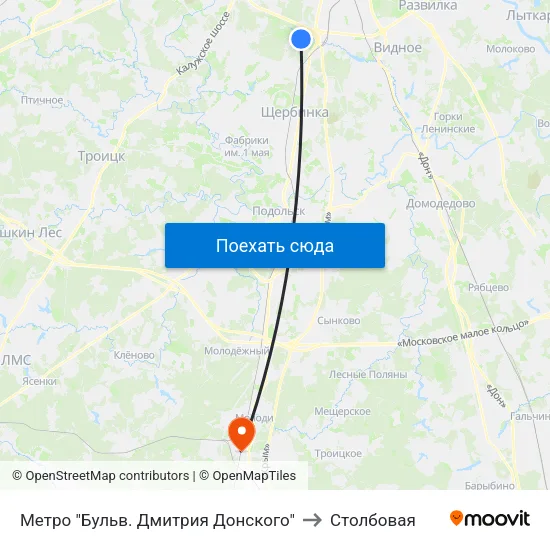 Метро "Бульв. Дмитрия Донского" to Столбовая map
